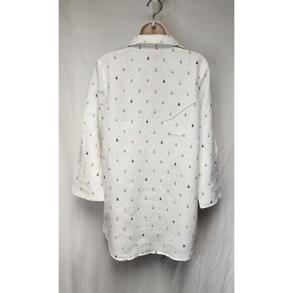Cynthia Rowley Womens Sailboat Anchors Linen Tunic Blouse Multi-White Size Small - Picture 4 of 9